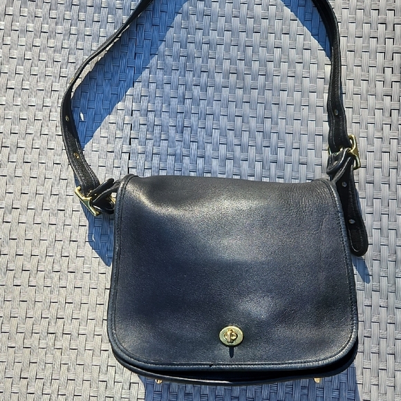Vintage Coach Stewardess Midnight Black Leather Shoulder Bag - Picture 4 of 17